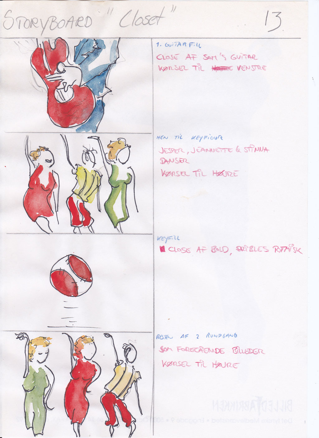 Charlotte Scheel storyboard for music video 