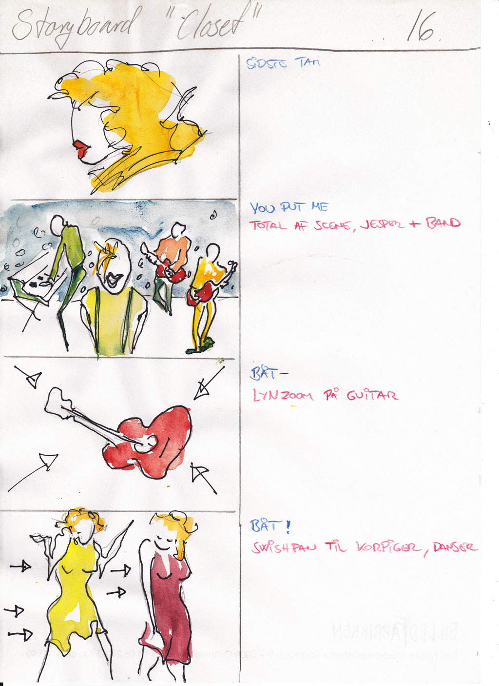 Charlotte Scheel storyboard for music video 