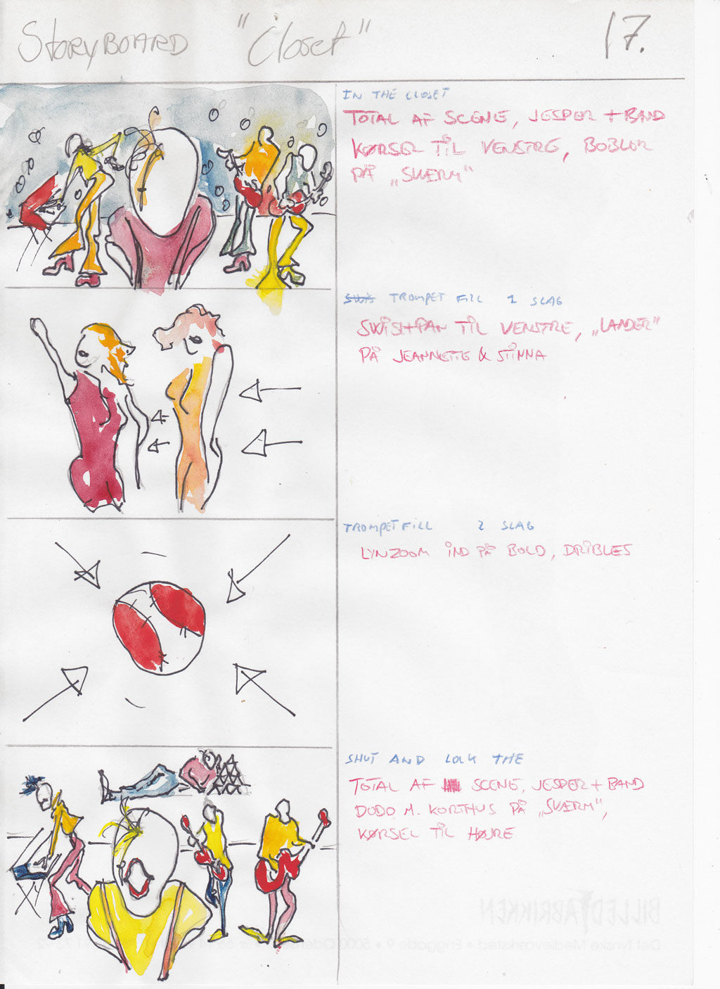 Charlotte Scheel storyboard for music video 