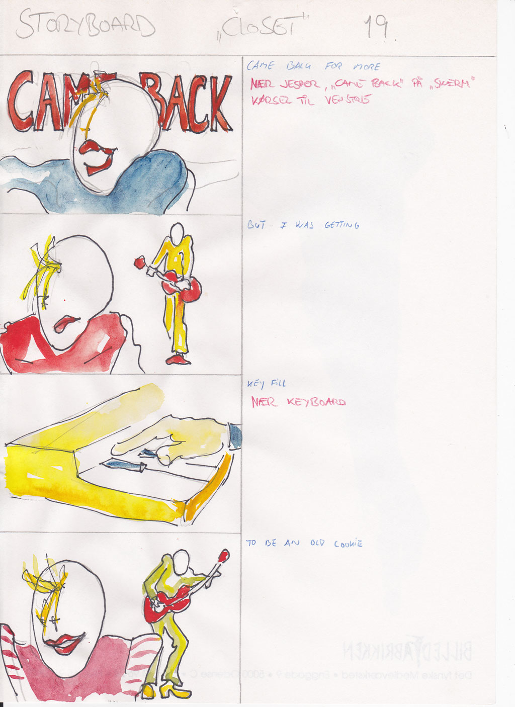 Charlotte Scheel storyboard for music video 