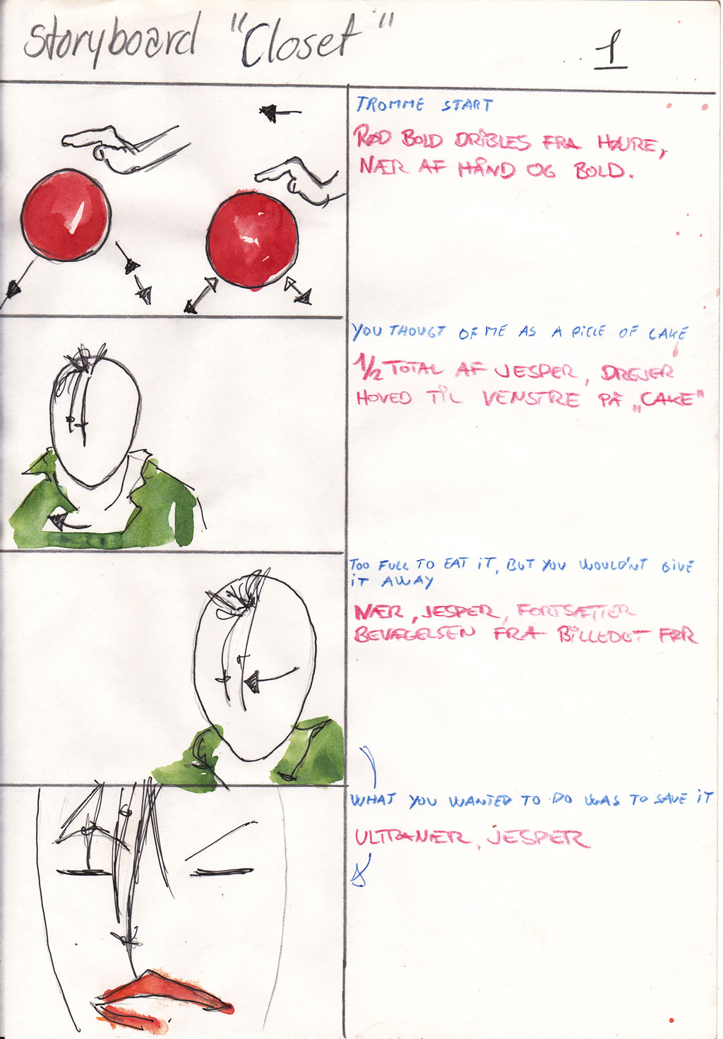 Charlotte Scheel storyboard for music video 