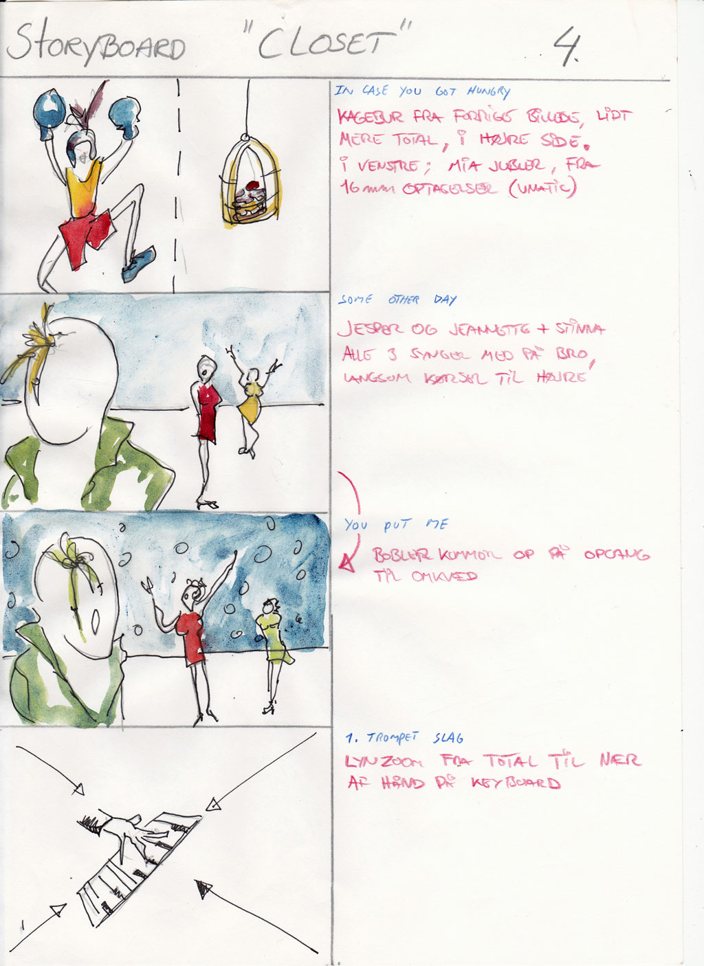 Charlotte Scheel storyboard for music video 