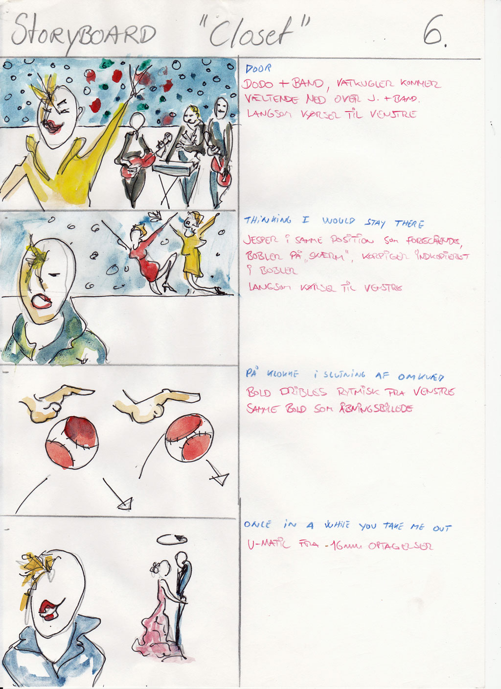 Charlotte Scheel storyboard for music video 