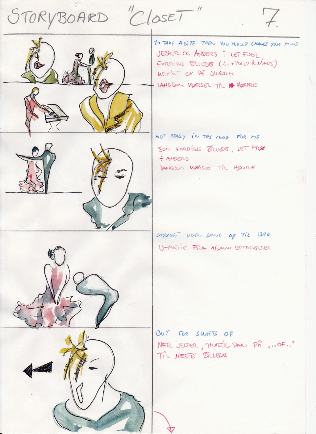 Charlotte Scheel storyboard for music video 