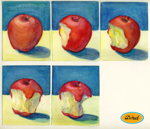 Charlotte Scheel akavarel water color æbler appels