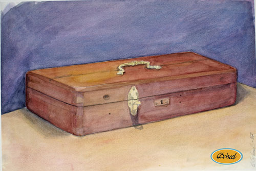 Charlotte Scheel akavarel water color antik æske antique box