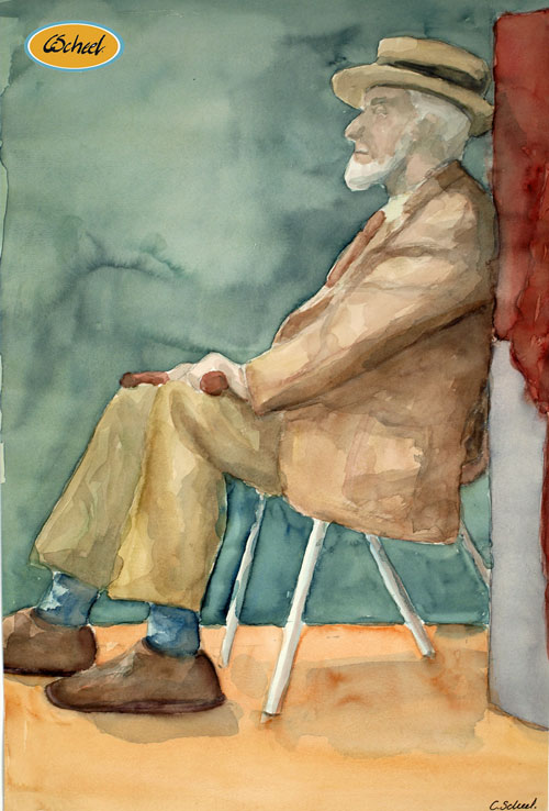 Charlotte Scheel akavarel water color male mand croquis