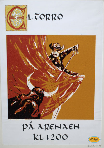 tyrefægter bullfighter grafik grafic linocut linoliumstryk