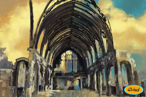 Charlotte Scheel gameart game art koncept kunst concept art church ruins 