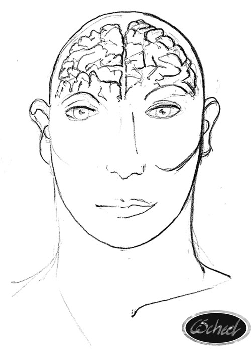 portrait with brain hjernen tegning