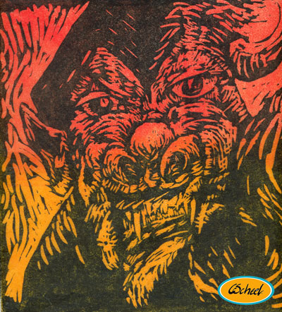 linocut linoliumstryk demon dæmon