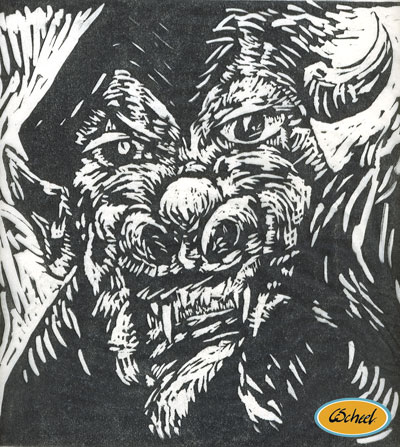 linocut linoliumstryk demon dæmon