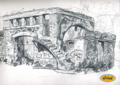 ruin bygning building tegning pencil drawing blyant